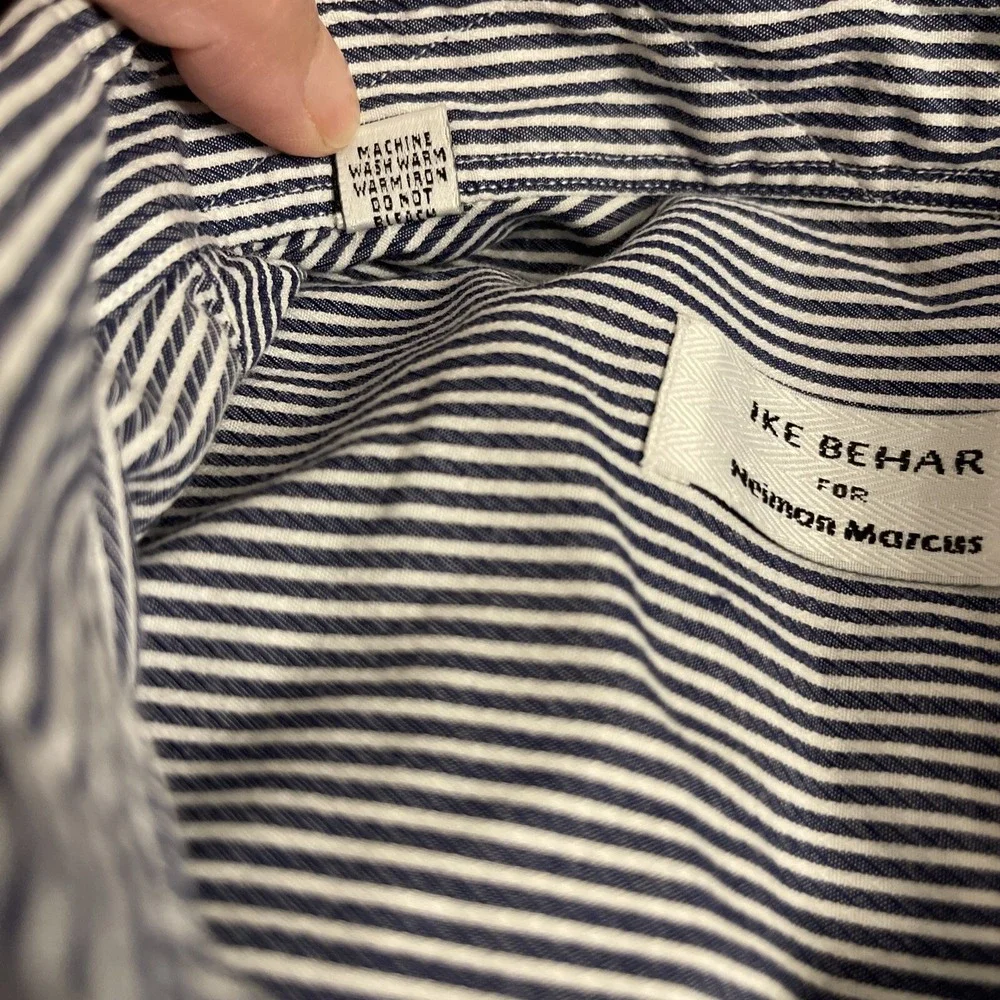 Ike Behar Neiman Marcus Mens French Cuff Pinstripe Dress Shirt cufflink Work‎